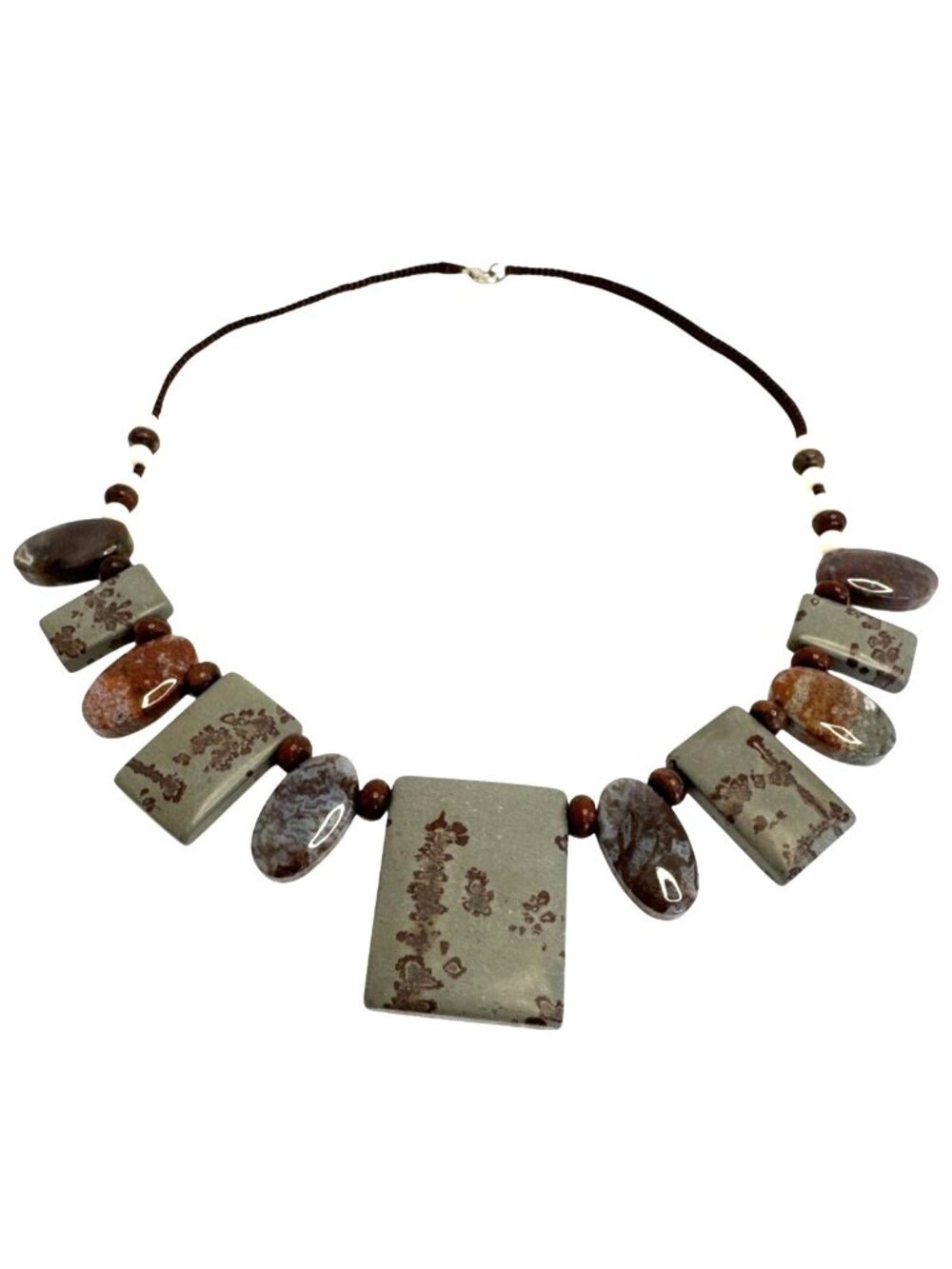 Chunky Jasper Statement Necklace With Braided Cord & Silver Dolphin Clasp - Eart